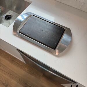 Nambe Stainless Steel & Dark Wood Reversible Serving/Chopping Board